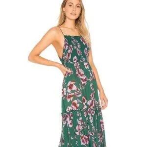 Free People Intimately Garden Party Green & Pink Floral Maxi Dress Size S